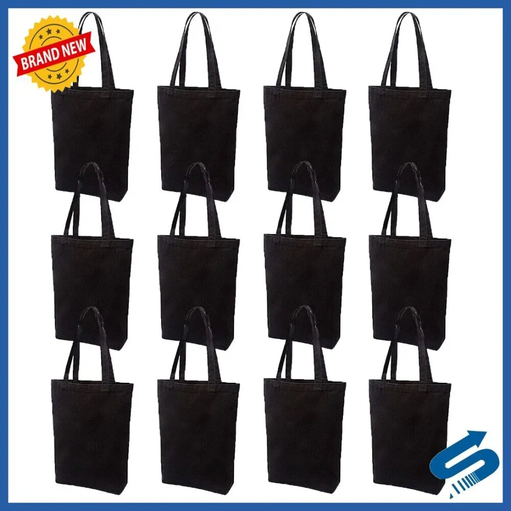 Natural Canvas Tote Bags Reusable Eco-Friendly Grocery Shopping Set of 12